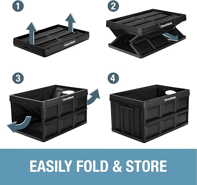 CleverMade Collapsible Storage Bins - Tan 3 Pack 46L - Stackable Containers Heavy Duty Capacity Folding Crates - Space-Saving for Home