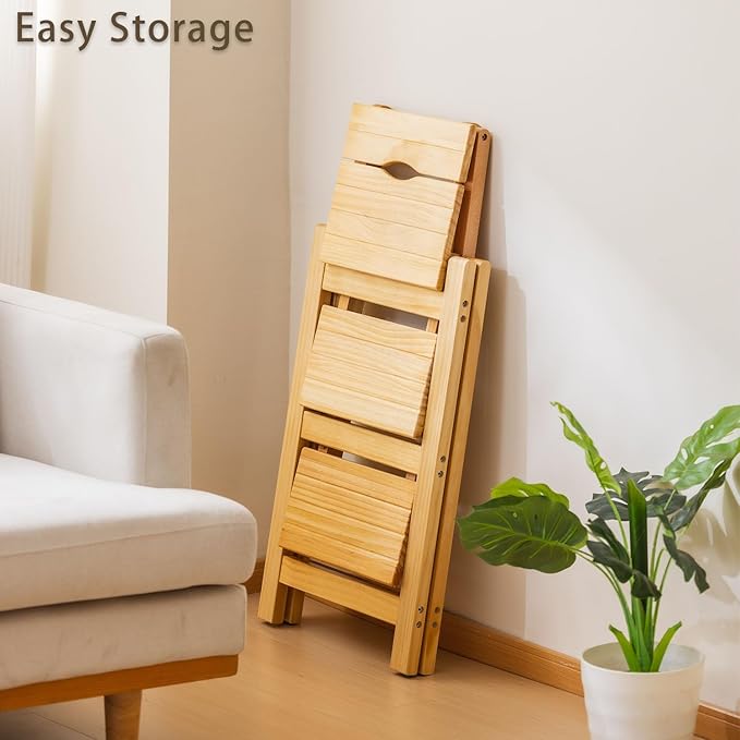 Wooden Step Stool, Foldable 3 Step Ladder, Solid Wood Ladder Stool for for Home, Kitchen & Garden Nature