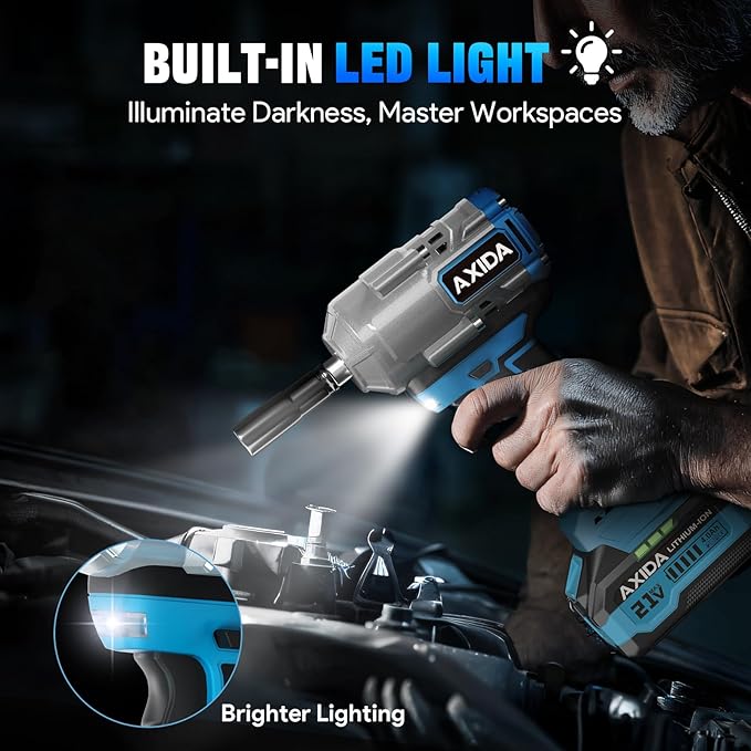 Cordless Impact Wrench 1/2 inch,1107Ft-lbs Brushless High Torque Impact Gun 21V Electric Impact Driver with 2x 4.0Ah Batteries, 5 Sockets, Charger, Extension Bar for Car, RV, Truck Wheel Lug Nuts