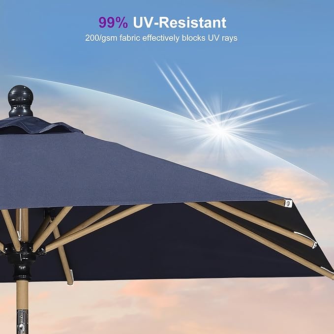 PURPLE LEAF 6.5' x 6.5' Square Patio Umbrella Market Umbrella Aluminum Outdoor Table Umbrella with Push Button Tilt & 8 Sturdy Ribs and Crank Commercial Sun Umbrella for Pool Backyard Deck, Navy Blue