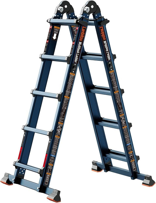 Ladder, A Frame 5 Step Ladder Extension, 17 Ft Anti-Slip Multi Position Ladder, Storage Folding Ladder, 330 lbs Security Load Telescoping Aluminum Ladders for Stairs Home Indoor Outdoor Roof