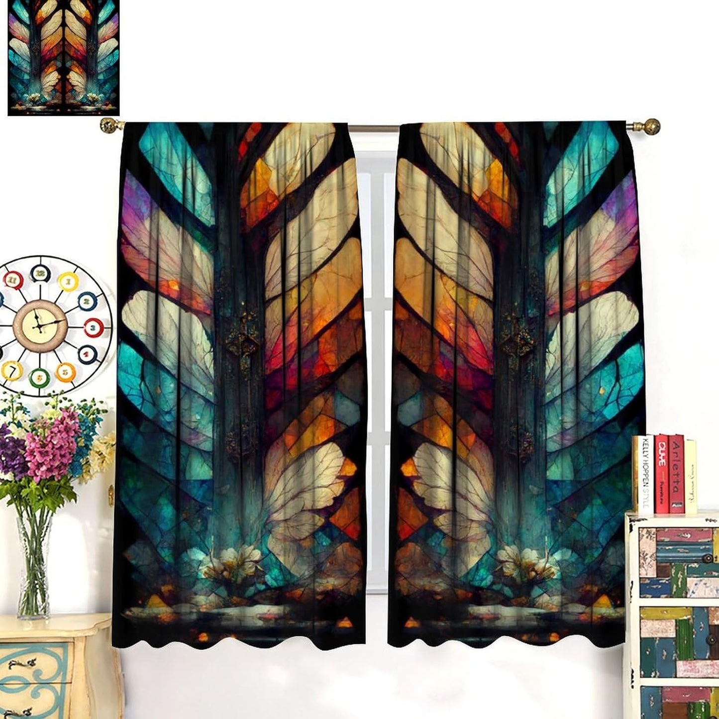 Stained Glass Curtains,Vintage Magical Colorful Abstract Art Home Decor Drapes for Bedroom Living Room Kitchen Window Treatment 2 Panels Set Total Size 63" W X 72" L Inch