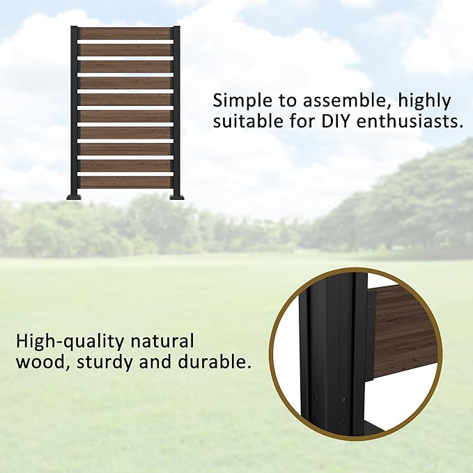 40” W x 60” H Wood Air Conditioner Fence for Hard Ground & Soft Ground, Single Outdoor Garden Fence, Privacy Screen Panel with Aluminum Stakes, Trash Can Pool Equipment Enclosure, Brown