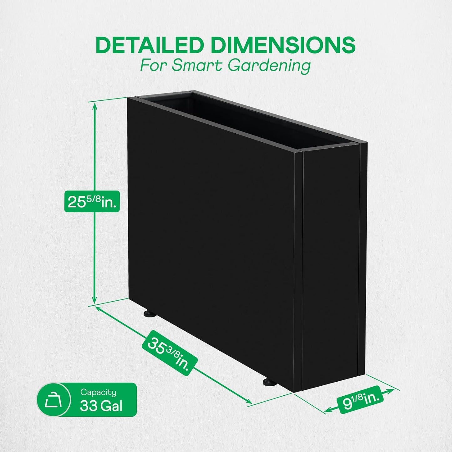 IDZO Metal Planter Box, Privacy Trough for Patio, Rectangle Container for Outdoor Plants, Tall Large Rectangular Steel Bed for Outdoor Greens with Drainage Holes & Adjustable Feet, Black