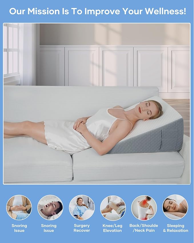 Forias Wedge Pillow 24 * 24 * 12in Bed Wedge Pillow for Sleeping After Surgery Triangle Pillow Wedge for Acid Reflux Gerd Snoring, 1.5in Memory Foam Top, Removable Cover