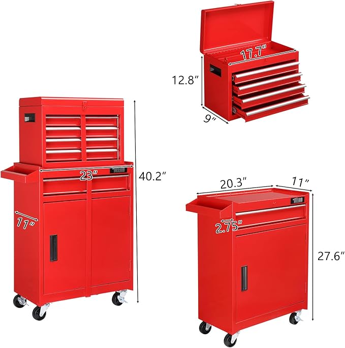 TUFFIOM 5-Drawer Rolling Tool Chest, Tool Storage Cabinet w/Drawers, Lockable Wheels, Detachable Top & Adjustable Shelf, Mechanic Tool Organizer Box for Garage, Workshop, Warehouse & Repair Shop