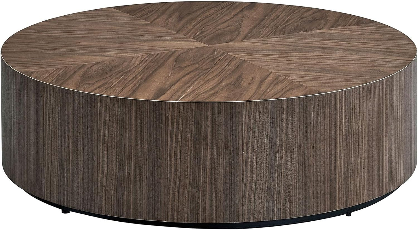 LATBASK 35.5" Round Coffee Table,Rustic Dark Wood Finish,Modern Minimalist Low-Profile Coffee Table for Living Room,Scandinavian Industrial Style,Compact Round Center Table for Small Spaces (Walnut)