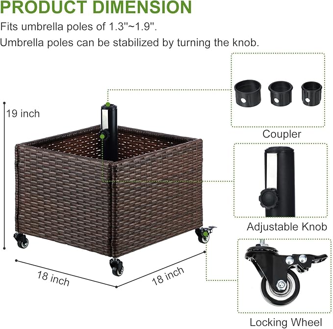 LEWIS&WAYNE Outdoor Umbrella Base with Fillable Planter Box Heavy Duty Patio Umbrella Stand with 4 Wheels Rolling Umbrella Holder for Outdoor Patio Deck Garden