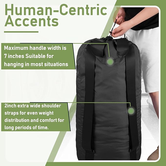 Laundry Bag Backpack, Large Travel Laundry Bags with Shoulder Straps & Mesh Pocket Durable Polyster Clothes Hamper Bag for College Laundromat Apartment (Black, Large)