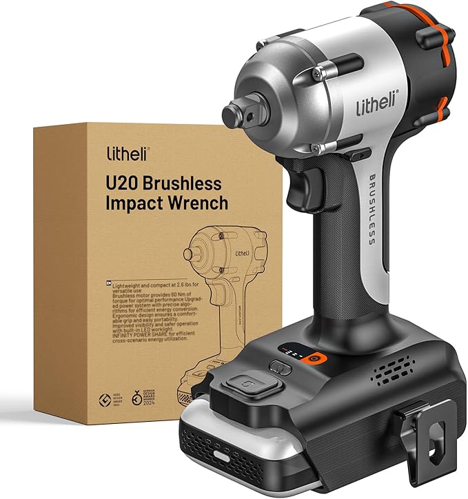 LiTHELi Cordless Impact Wrench, 1/2 Inch Hog Ring Brushless Impact Gun with 12,500 mAh Battery, Variable Speeds Impact Driver for Car Home, Charger not Included