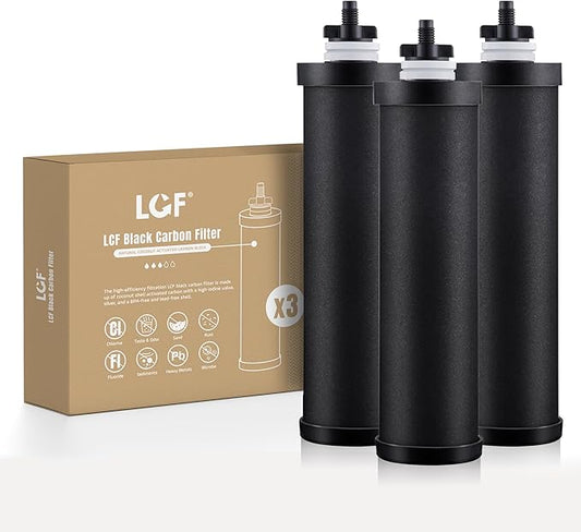 LCF Carbon Filters, Compatible with LCF Gravity-fed Water Filter System and Replacement for Berkey® BB9-2 Black Filters, Berkey Gravity Water Filter System and Waterdrop King Tank Series, (Pack of 3)