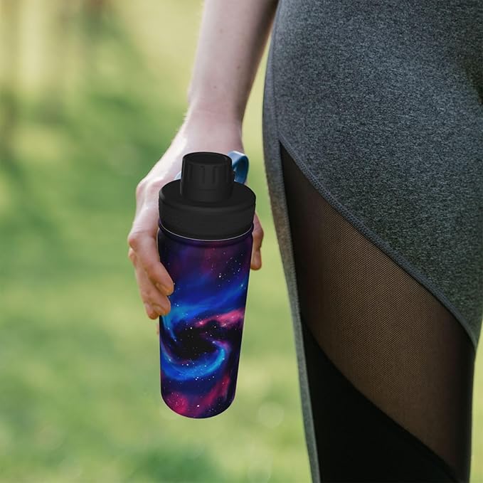 Cerburny Water Bottle 18 oz Blue Pink Galaxy Stainless Steel Insulated Bottles With Handle Leak Proof Gym Sport Water Jug For Men Women Adults