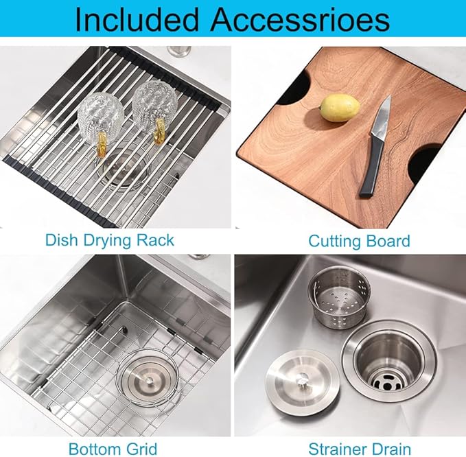 Undermount Bar Sink Stainless Steel, 15 x 17 Inch Undermount Workstation Small 16 Gauge Single Bowl Outdoor Kitchen Bar Prep Sink