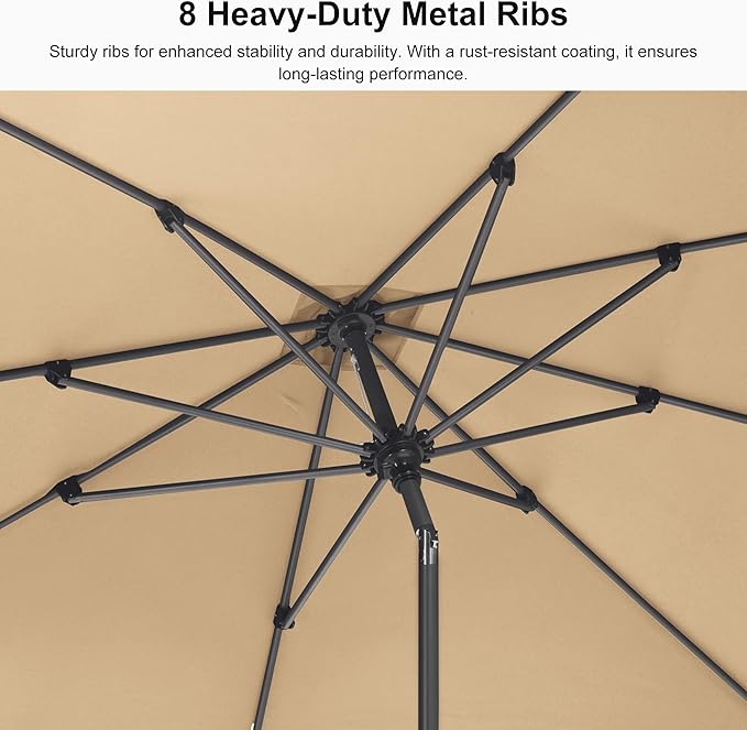 PURPLE LEAF 6' x 6' Square Patio Umbrella Outdoor Table Umbrella Aluminum Frame Market Umbrella Sun Umbrella with 8 Sturdy Ribs & Tilt for Garden Deck Lawn & Pool Beige