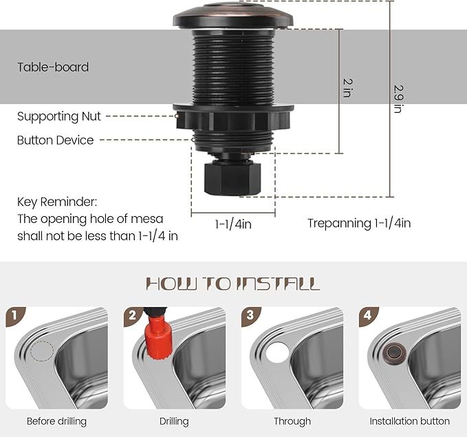 Garbage Disposal Air Switch Kit Sink Top Waste Disposal Stainless Steel Oil Rubbed Bronze On/Off Air Button Food and Waste Disposals Part by Etoolcity, UL Listed