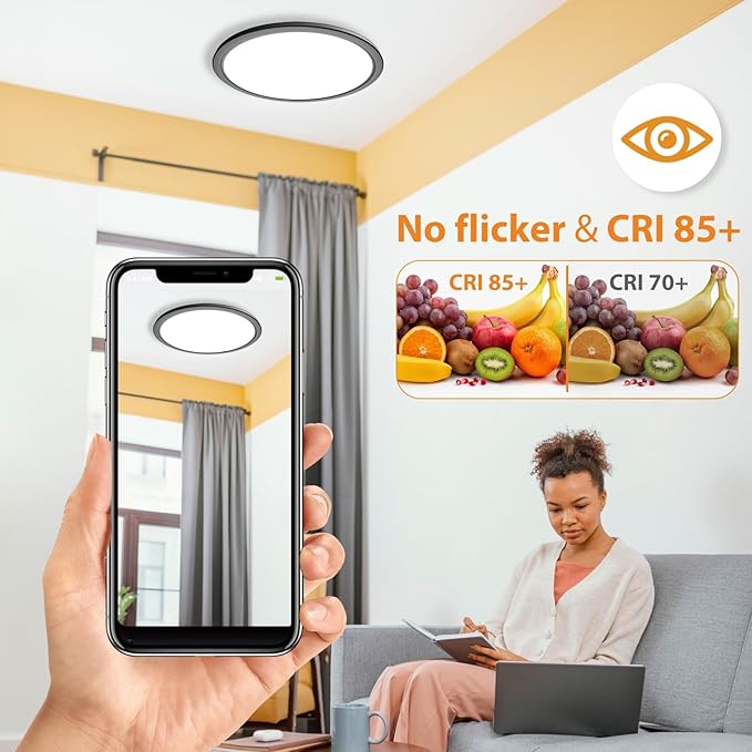 slochi 12 Inch Flush Mount LED Ceiling Light Fixture Black, 28W 5000K Ceiling Lamp, 3200LM Super Bright Daylight Surface Mount LED Ceiling Light Fixture for Kitchen, Bedroom, Laundry, Closet Room