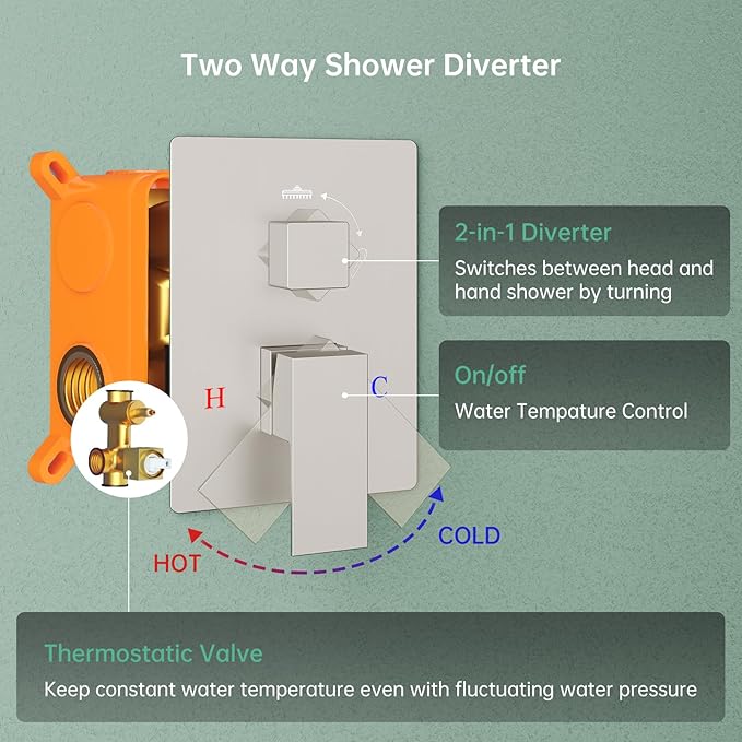 Hoimpro12 Inch Rain Shower System, High Pressure Shower Heads and Handheld 2-Spray Combo Set Slide Bar Shower Faucets Sets Complete Included Valve and Trim Kit for Bathroom, Brushed Nickel