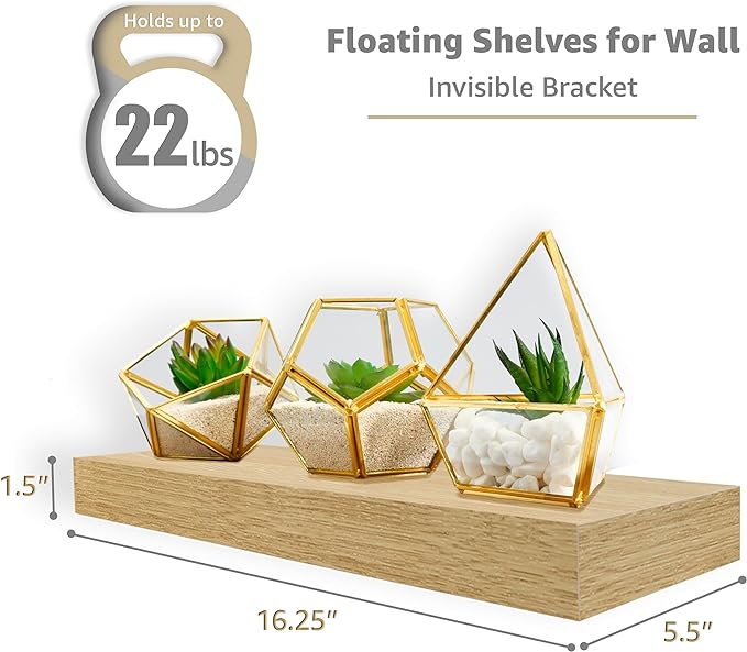 Sorbus Floating Shelves for Wall, Bathroom Shelves Wall Mounted for Kitchen, Bedroom, Living Room, Bathroom Storage, Over Toilet, Hanging Book Shelf for Wall Home Decor (Maple Wood, 4 Pack)