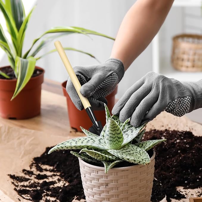 Garneck 8 Sets Mini Gardening Tools with Metal Rake Trowel and Shovel - Succulent Potting Planting Kit for Indoor - Small Gardening Tools for Cultivating Weeding Transplanting