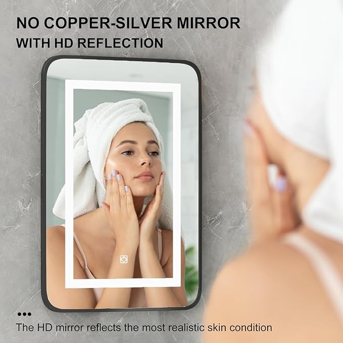 Black Medicine Cabinet with Lights,Recessed Medicine Cabinets for Bathroom Medicine Cabinets with Mirror,3-Color Lighted Medicine Cabinet with Metal Edge,Wall Mounted Mirrored Cabinets 20x30