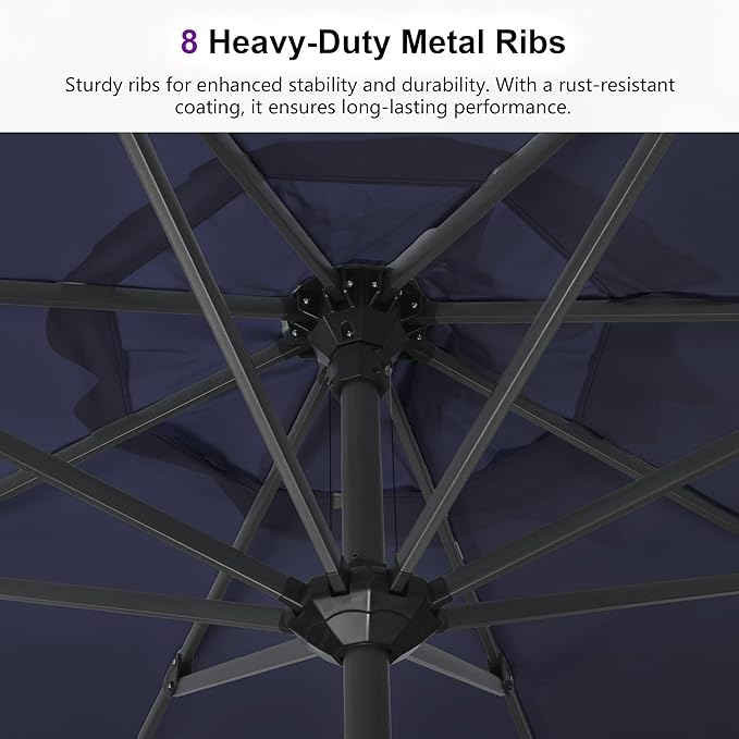 PURPLE LEAF 11.5' x 9' Patio Market Umbrella Outdoor Table Sun Umbrellas with Crank 8 Aluminum Sturdy Ribs for Pool Deck Backyard Beach Navy Blue