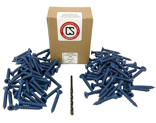 Flat Head Concrete Screw Anchor (1/4 x 1-3/4") 100 Pieces with Drill Bit (Miami-Dade Compliant) Chenango Supply