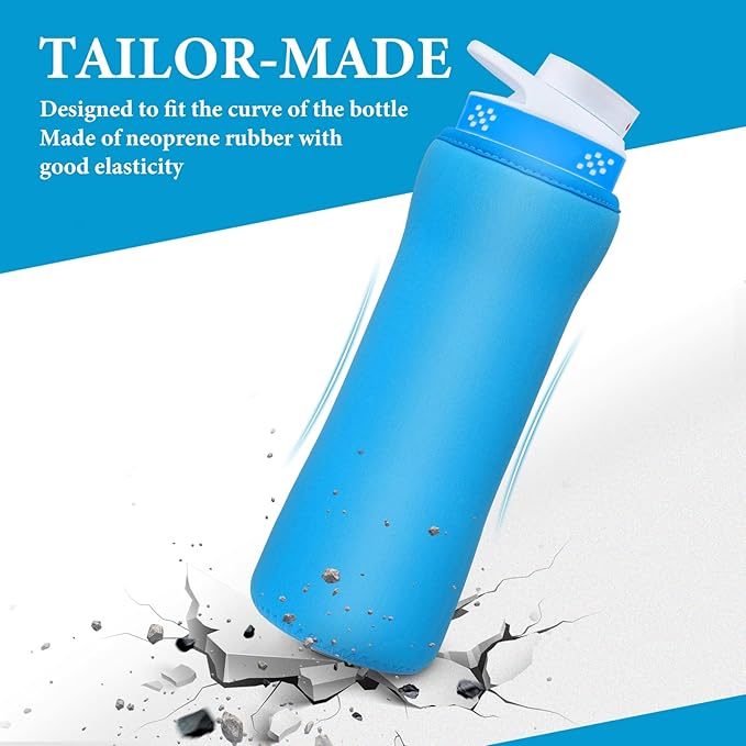 Sleeve Compatible with Cir-kul Water Bottle - 2 Pcs Water Bottle Sleeve Compatible with Cir-kul 22oz & Stainless Steel Bottle - Neoprene Insulated Water Bottle Cover for Retaining Temperature, Blue