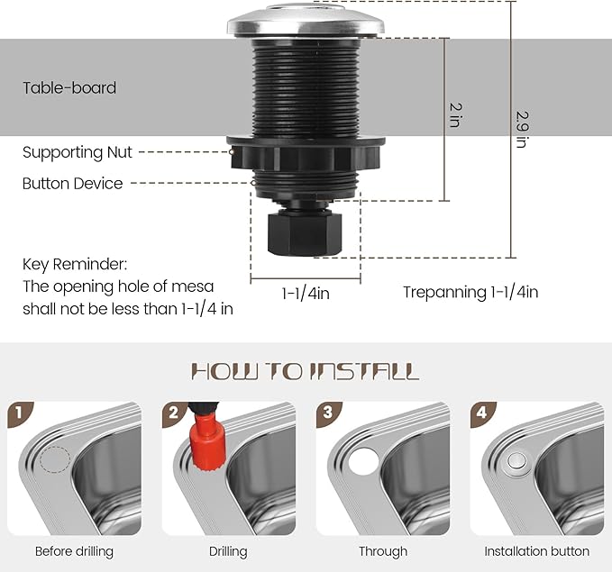 Garbage Disposal Air Switch Kit Sink Top Waste Disposal Stainless Steel Brushed Nickel On/Off Air Button Food and Waste Disposals Part by Etoolcity, UL Listed
