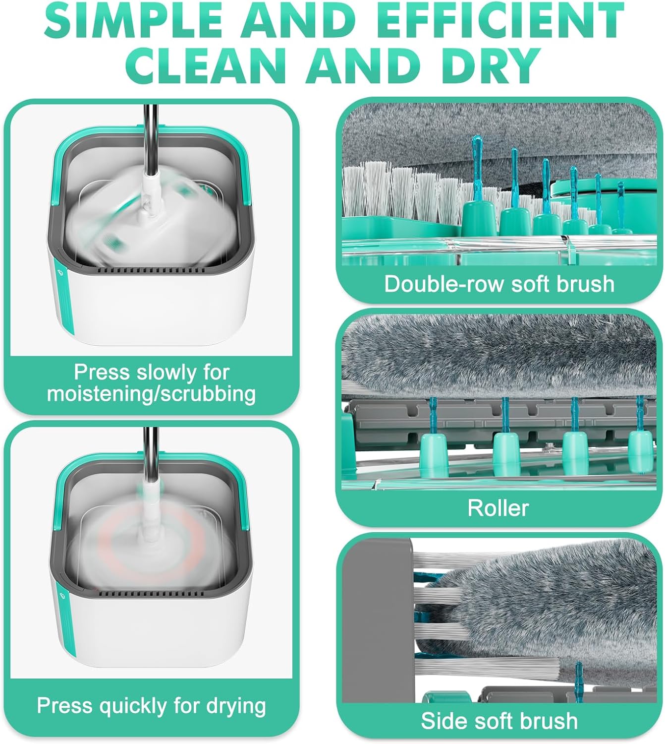 Upgraded Spin Mop and Bucket Set Self-Standing Mop Bucket Separate Dirty and Clean Water System Self Wringing 360° Rotating 90° Foldabl Mops and Buckets for Floor Cleaning (Blue, 6Pads)