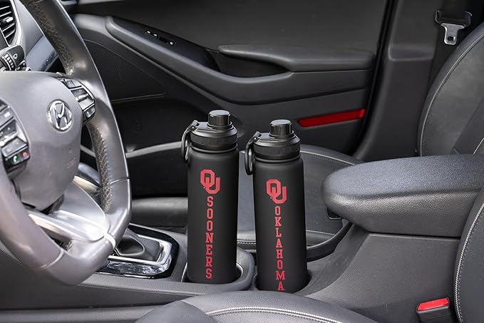 University of Oklahoma Water Bottle - Black Double Walled Stainless Steel 24 oz Keeps Drinks Cold or Hot