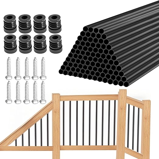 100 Pack 36" Aluminum Deck Balusters,3/4" Round Aluminum Balusters for Deck Railing,with Screws & Connectors,Black Deck Rail Spindles for Wood/Composite Fencing