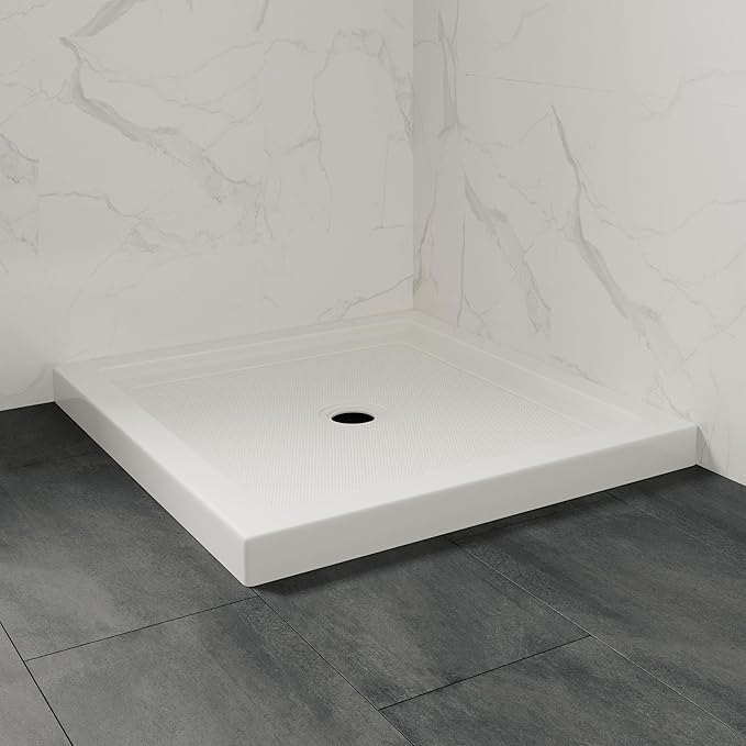 OVE Decors 34 in. W x 32 in. D Shower Base Pan Square, Center Drain, White Acrylic, Reversible Design