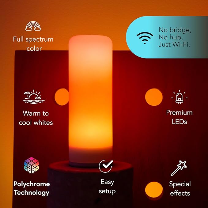 LIFX Opal Color Tube Smart LED Bulb, 104 LEDs with 52 Zones, Polychrome Flame & Morph Modes, Tunable White 1500K–9000K, Dimmable Wi-Fi RGBW Tube Light, Works with Alexa, Google, Siri, LFX/T10L/OP
