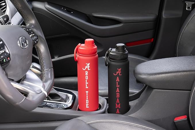Alabama Roll Tide Water Bottle - Black Double Walled Stainless Steel 24 oz Keeps Drinks Cold or Hot