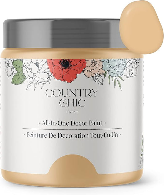 Country Chic All-in-One Chalk Paint for Furniture, Cabinets, Home Decor, Eco-Friendly, Matte Finish, Built-In Primer & Top Coat for Wood, Metal - Bee's Knees (Soft Yellow) - Pint 16 oz (475 ml)
