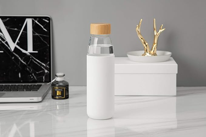 veegoal Glass Water Bottles 25 Oz Borosilicate with Bamboo Lid, BPA-FREE, Non-Slip Silicone Sleeve, and Stainless Steel Leak Proof Lid - Reusable Glass Bottle for Men and Women
