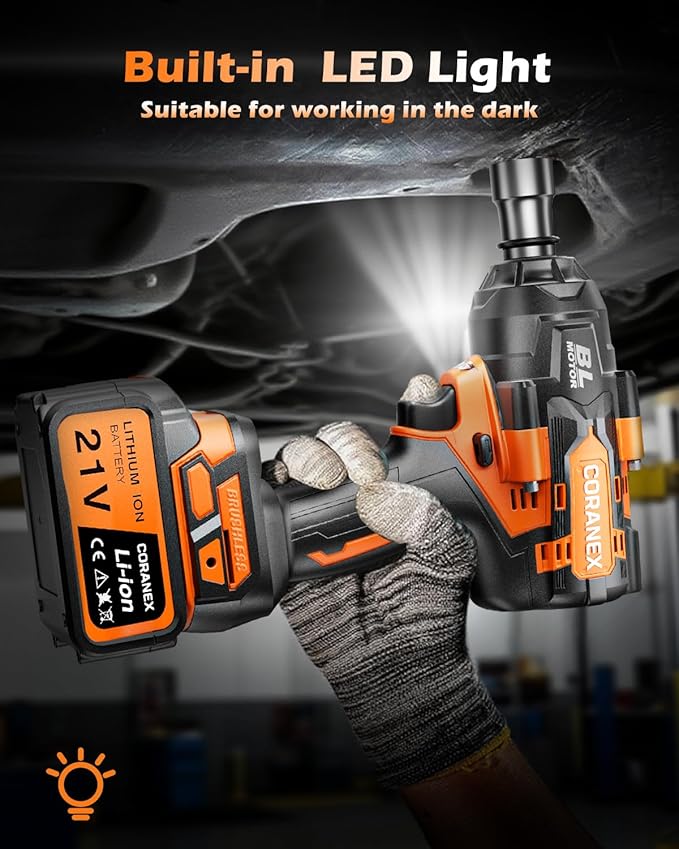 1/2" Cordless Impact Wrench | 1300N.m (960ft-lbs) | 2x4.0Ah Batteries - Longer Runtime | Fast Charger | Variable Speed Control | Brushless Motor High Torque Impact Gun for Auto Repair, Home