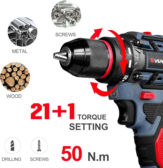 20V Cordless Brushless Power Drill Set, 443 in-lbs, 3/8-Inch Chuck Electric Drill-Driver, 22 Torque Setting, 2 Variable Speed, Hammer Drill with 3.0Ah Battery Kit for Drilling Brick Wall,Metal,Wood