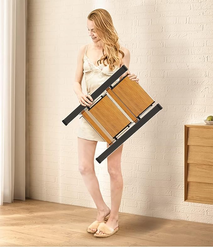 2 Step Ladder, Aluminum Lightweight Folding 2 Step Stool with Anti-Slip Wide Pedal,330lbs Capacity Steel Ladder for Household and Office(Black&Woodgrain)