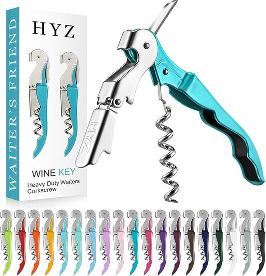HYZ 2-Pack Wine Opener Waiter Corkscrew, Professional Wine Key for Servers, Bartender with Foil Cutter, Manual Wine Bottle Opener Double Hinged (Blue)