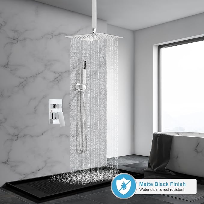Deluxe Shower Faucet Set, Rain Shower System, 10 inch Ceiling Shower Faucet with Handheld Shower Head, Polished Chrome