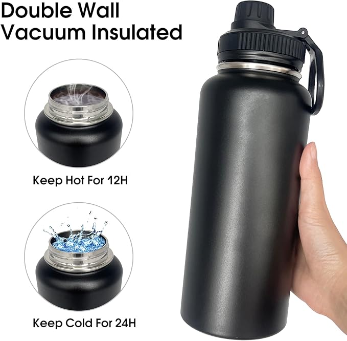 8pack 32 oz Insulated Water Bottle With Straw, Stainless Steel Sports Water Cup Flask with 2 Lids, Wide Mouth Travel Thermal Mug,Combining Colors