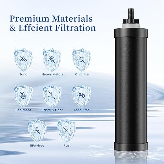 3.25G Gravity Water Filter System, NSF/ANSI 42&372 Standard, 304 Stainless Steel Countertop System with 3 Carbon Filters and Stand, Reduce 99% Chlorine and Lead