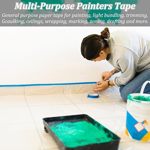 6 Rolls Painters Tape, Blue Tape, 1.88inch x 60.1yds, Premium Blue Painter's Tape Masking Tape, Multi-Surface Painting Tape for Indoor&Outdoor Use, DIY Crafts Arts, Labeling, Decorations, Easy Removal