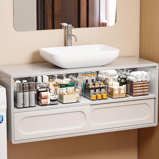 6 Pack Plastic Clear Bins for Organizing- With Handle -11″ Large Pantry Organizer Bins for Shelves Snack,Food or Cleaning Supplies,Fridge Organizers and Storage,Acrylic Kitchen Storage Containers