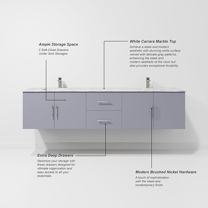 Sonoma 80 in. W x 22 in. D Dark Grey Double Bath Vanity and Carrara Marble Top