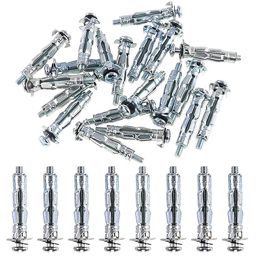 Glarks 30Pcs 4x32MM Heavy Duty Zinc Plated Steel Molly Bolt Hollow Drive Wall Anchor Screws Set for Drywall, Plaster and Tile (M4x32)