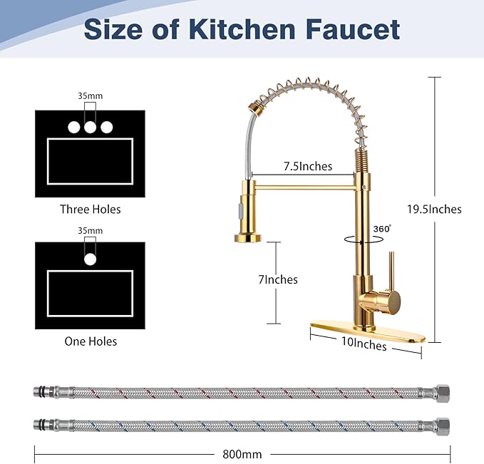 Gold Kitchen Faucet Stainless Steel Pull Down Kitchen Sink Faucet with Spray 1/One Hole Pre-Rinse Spring High- Arc Single Handle Kitchen Faucets for Sink Home Grifo del fregadero de la cocina Dorada