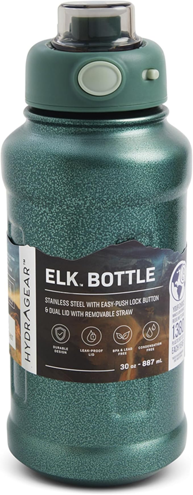 Elk Stainless Steel Bottle with Easy-Push Lock Button and Dual Lid with Removable Straw - 30 Oz - Rustic Clay Red