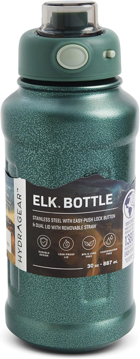 Elk Stainless Steel Bottle with Easy-Push Lock Button and Dual Lid with Removable Straw - 30 Oz - Rustic Clay Red